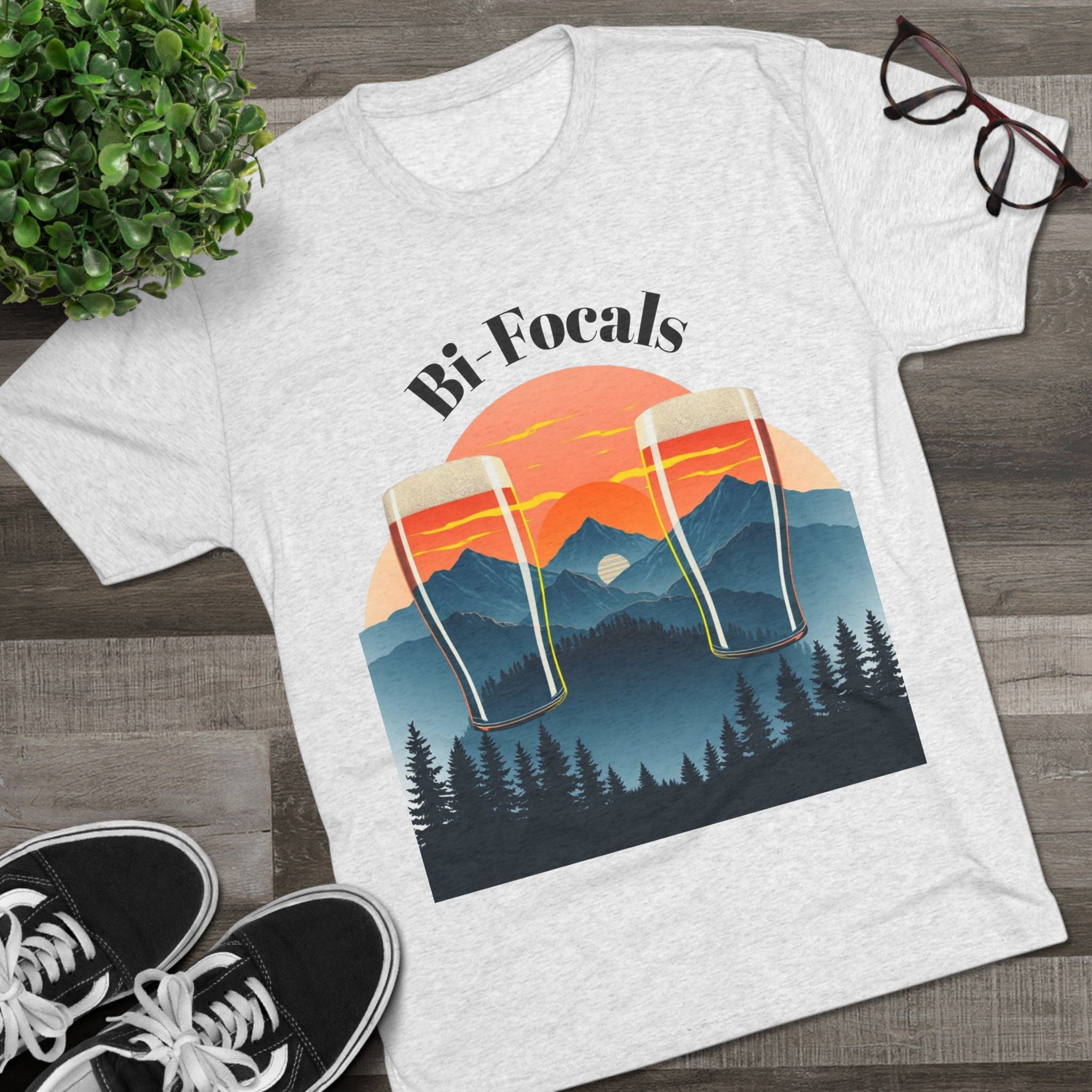 Bi-Focals Mountain Sunset T-Shirt — Funny Beer Glasses Nature Tee